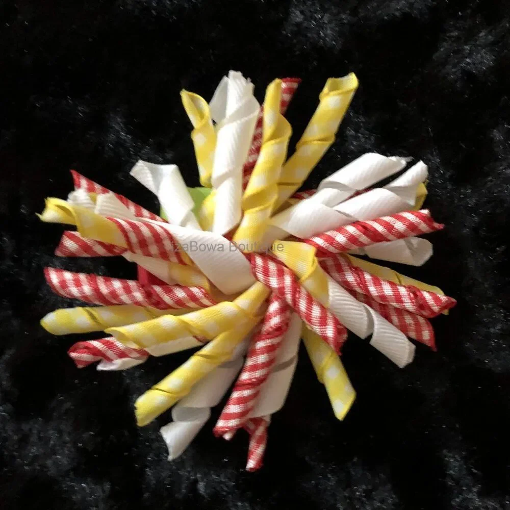 Red Gingham, Yellow & White Korker Bow   4B2104  Handmade NWT Boutique